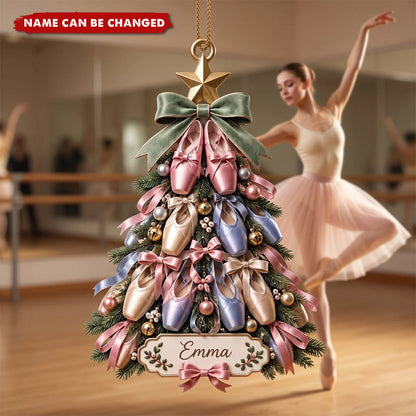 Ballet Shoes Christmas Tree Personalized Wooden Ornament - Holiday Keepsake for Dancers