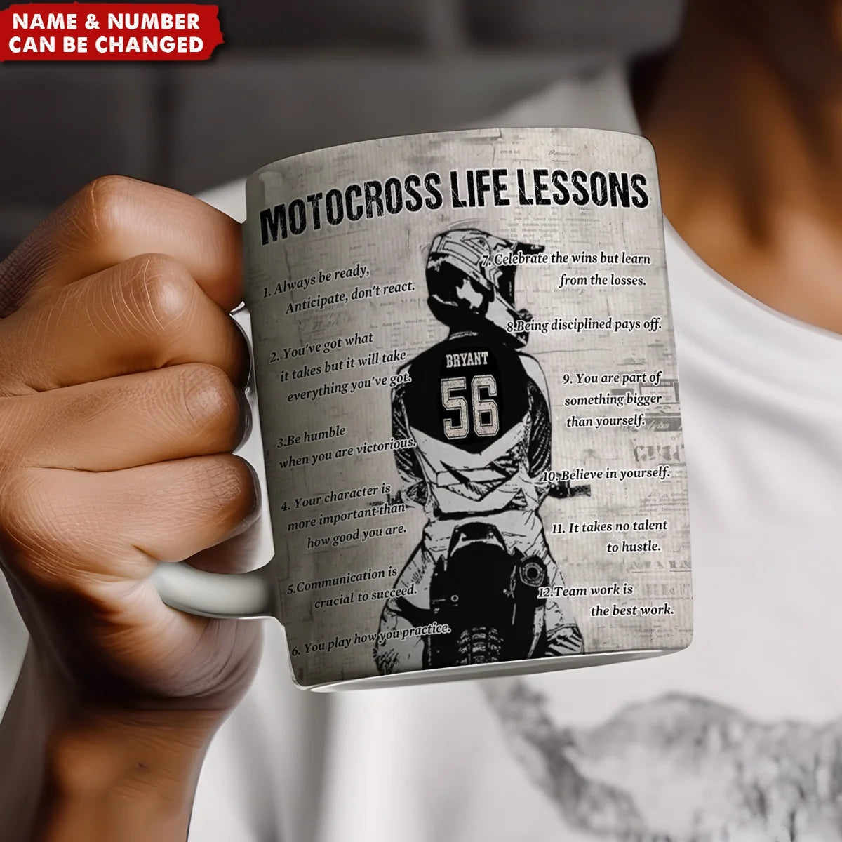 Motocross Life Lessons Personalized Mug - Custom Dirt Bike Name & Number Coffee Cup Gift