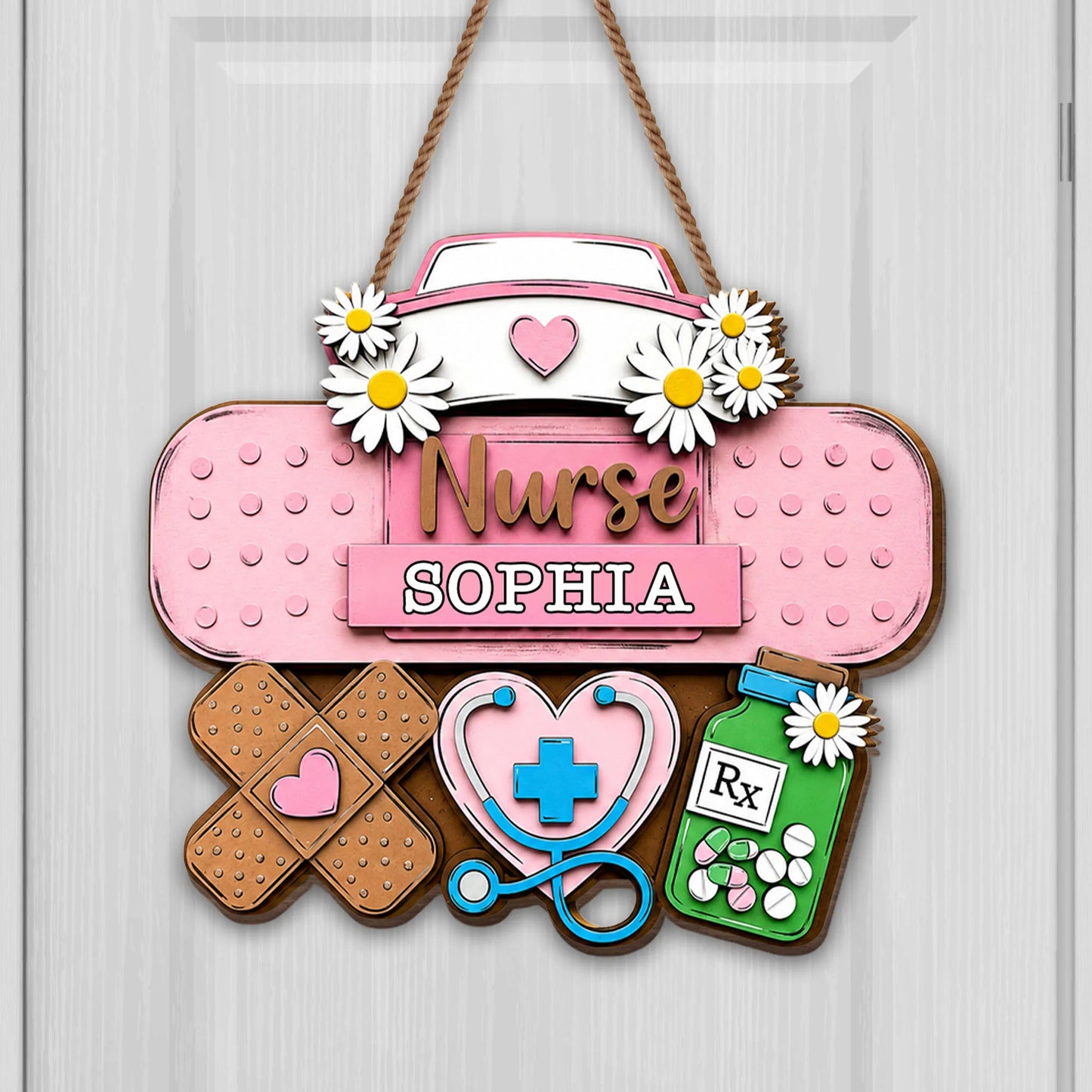 Personalized Nurse Daisy Stethoscope Custom Wood Sign for Nurse