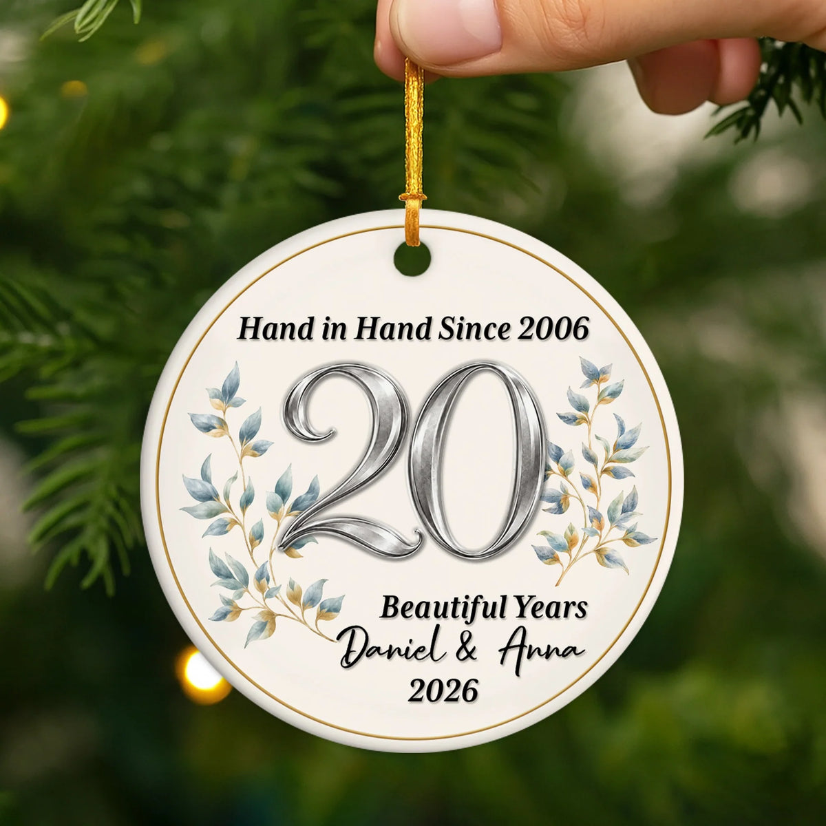 "Hand in Hand Since" Personalized Anniversary Ceramic Ornament - Keepsake Gift for Couples