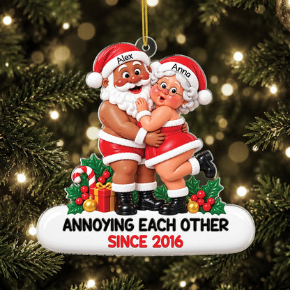 Growing Old Together Hugging Santa Couple - Personalized Acrylic Ornament for Christmas Keepsake