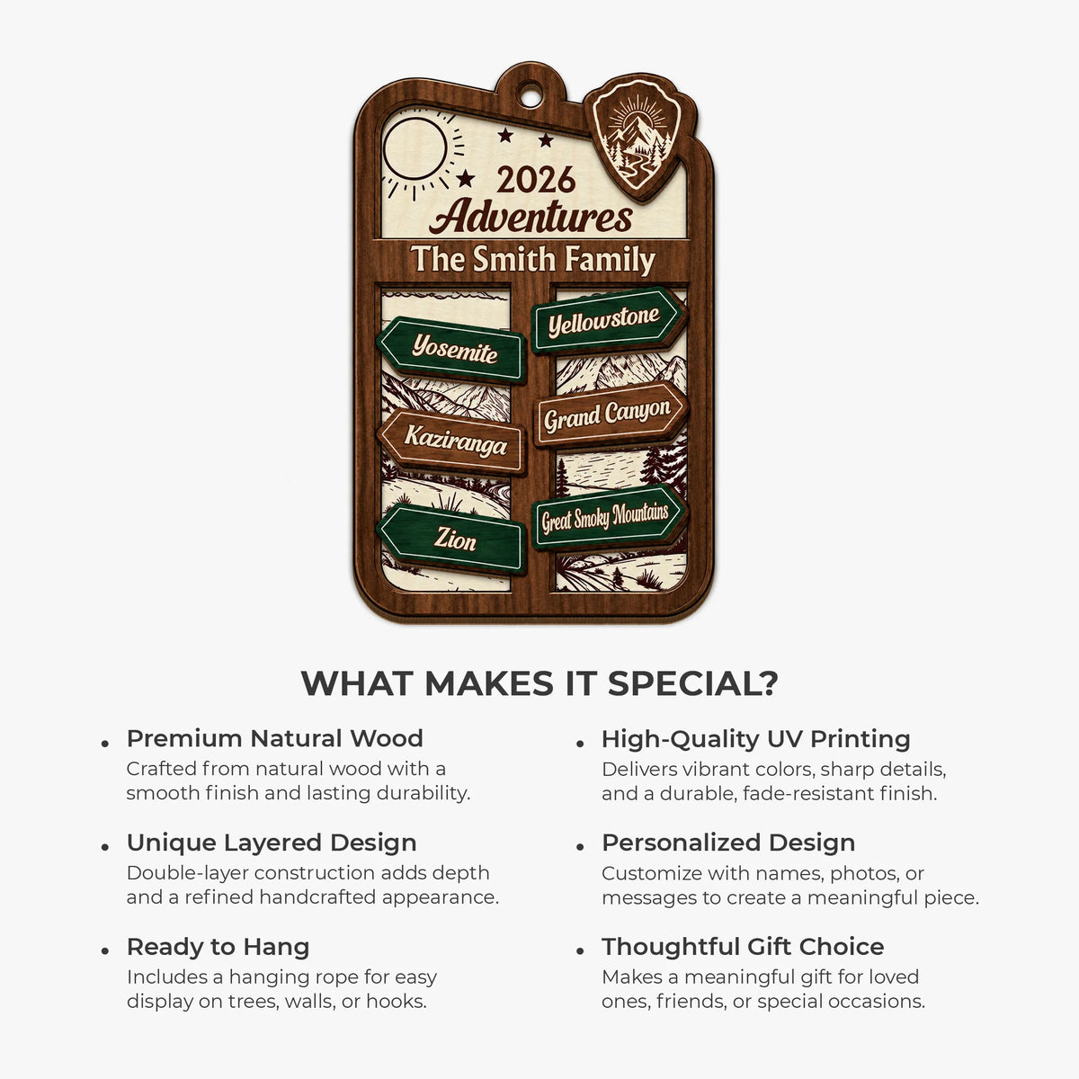 2026 Adventures Personalized Wooden Ornament - Custom Family Travel Keepsake Gift