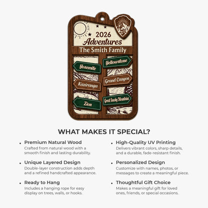 2026 Adventures Personalized Wooden Ornament - Custom Family Travel Keepsake Gift