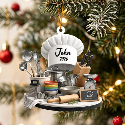 Personalized Chef Hat Christmas Acrylic Ornament - Custom Cooking Keepsake Gift for Home Cooks