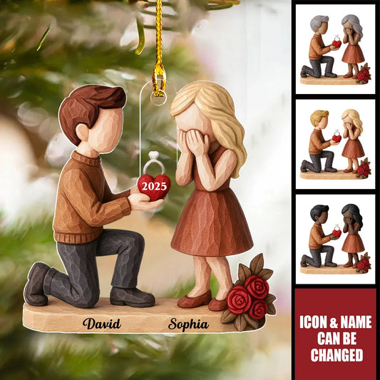 Marriage Proposal Keepsake Personalized Acrylic Ornament - Custom Christmas Gift or Newly Engaged Couples