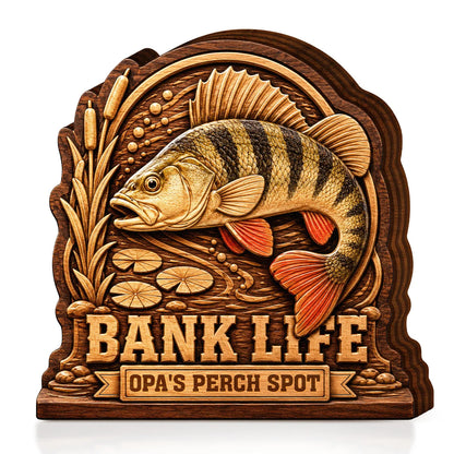 Bank Life Perch Fishing Personalized Wooden Block - Custom Gift for Anglers
