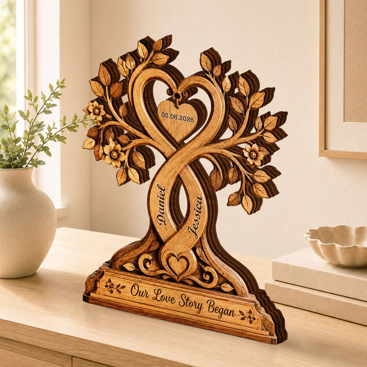 Plaque material and size view - Custom Couple Love Story Plaque