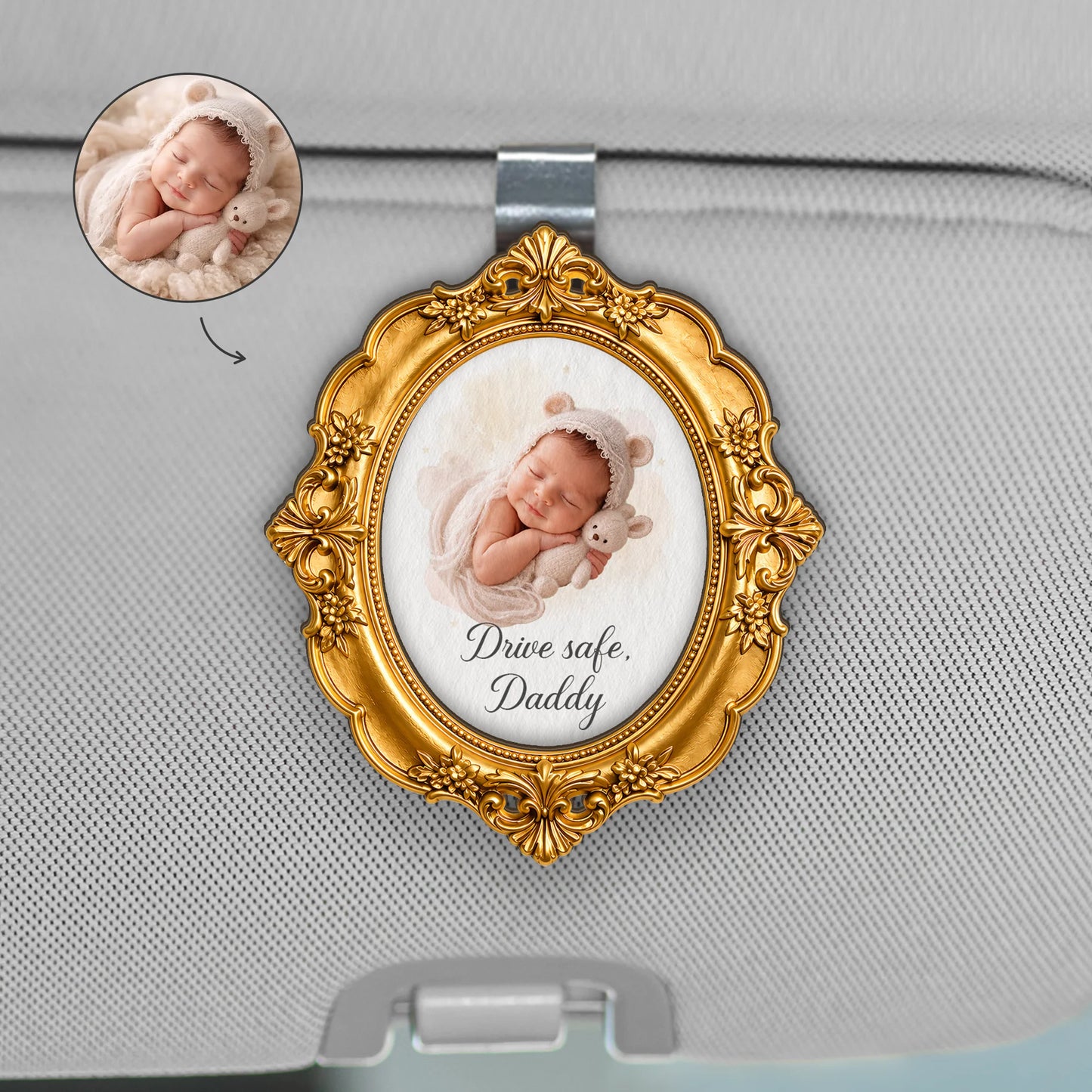"Drive Safe Daddy" Custom Photo Car Visor Clip - Personalized Gift for Dad