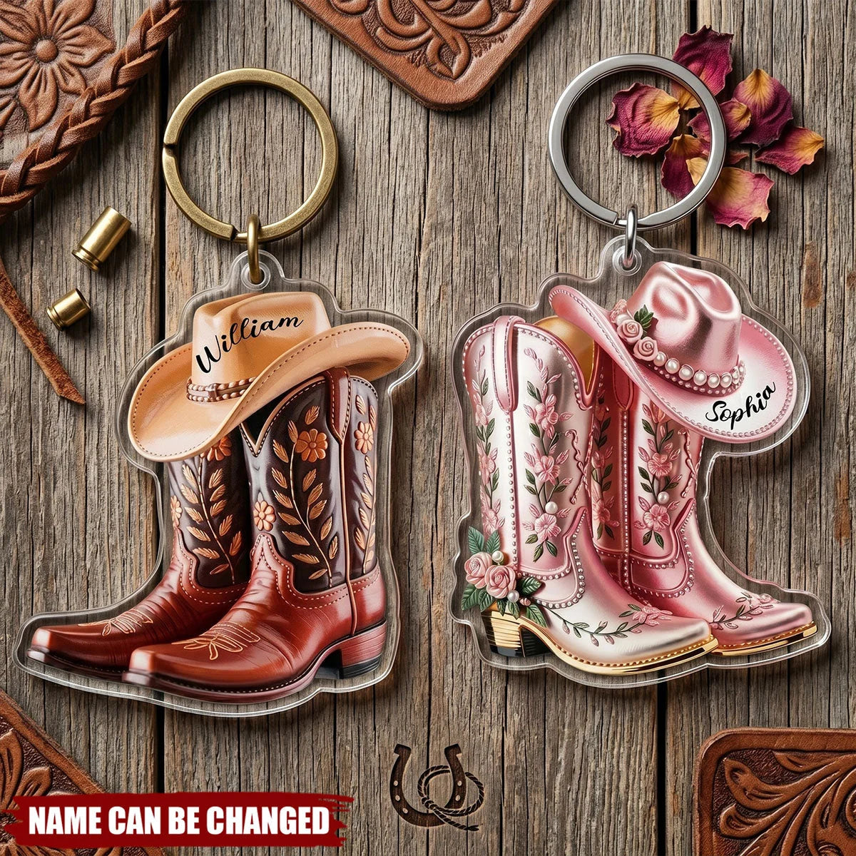 Personalized Western Boot Acrylic Keychain - Custom Cowboy Boots Hat Name Gift