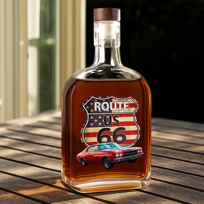 Route US 66 Custom Photo Car Whiskey Bottle - Personalized Gift for Car Lovers