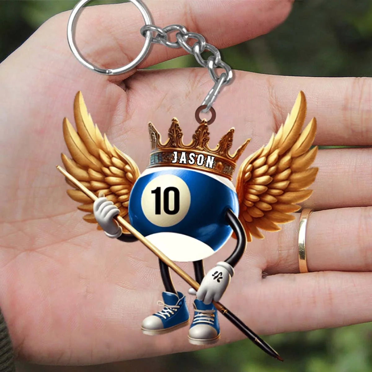 Custom Name Billiard Keychain - Personalized Pool Player Crown Acrylic Accessory