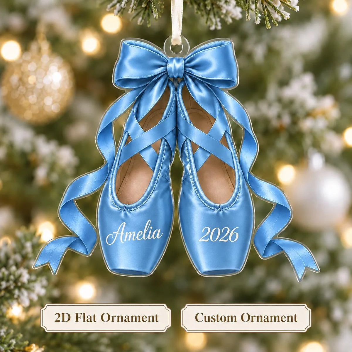 Personalized Ballet Pointe Shoes Christmas Ornament - Custom Name Keepsake for Dancer