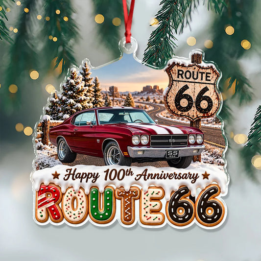 Happy 100th Anniversary Route 66 Personalized Acrylic Ornament - Custom Car Photo Gift for Dad Christmas Keepsake