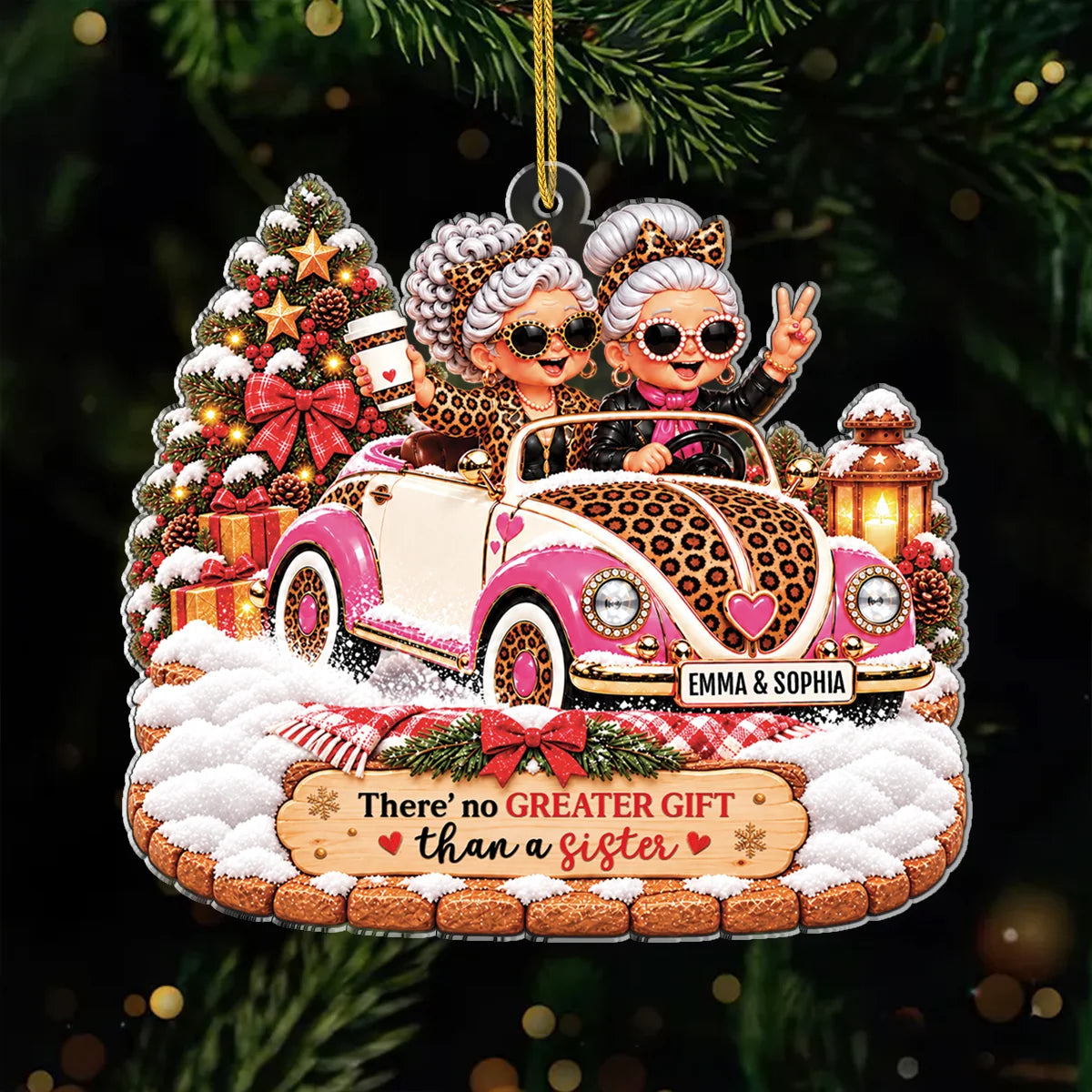 "There's No Greater Gift Than A Sister" Personalized Acrylic Ornament - Custom Christmas Keepsake for Best Friends