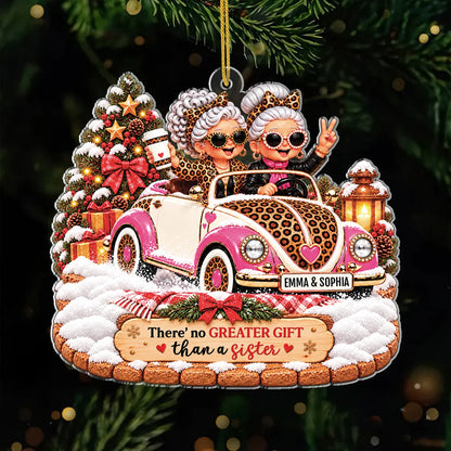 "There's No Greater Gift Than A Sister" Personalized Acrylic Ornament - Custom Christmas Keepsake for Best Friends