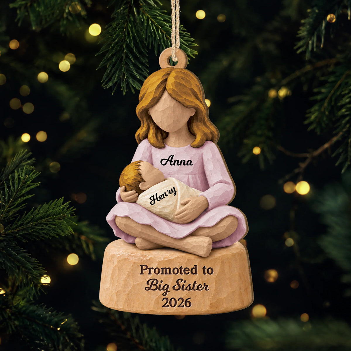 Promoted to Big Brother or Sister Personalized Wooden Ornament - Keepsake Gift for Kids