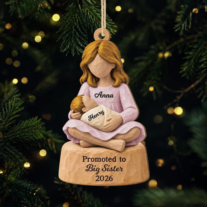 Promoted to Big Brother or Sister Personalized Wooden Ornament - Keepsake Gift for Kids