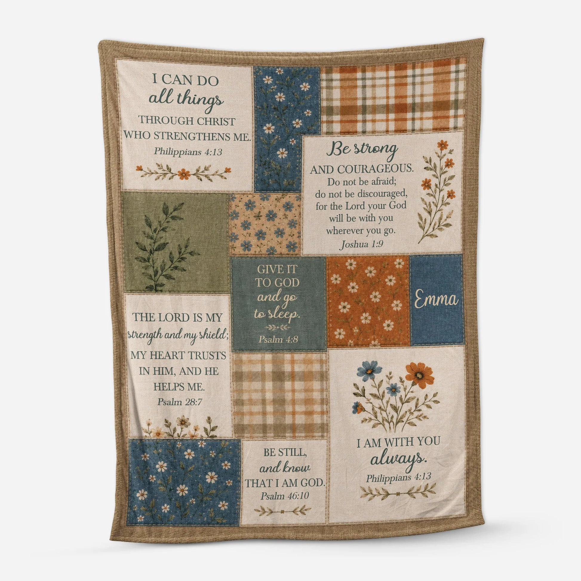 "I Can Do All Things" Personalized Bible Verse Patchwork Blanket - Custom Christian Family Faith Gift
