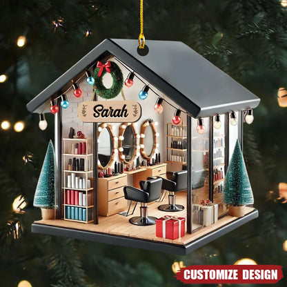 Personalized Hair Salon Acrylic Ornament - Custom Hairdresser Gift Keepsake Decor