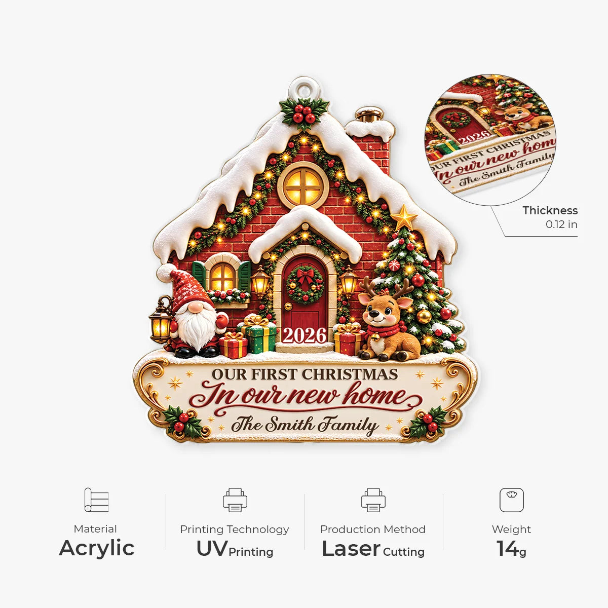 Our First Christmas in Our New Home Personalized Acrylic Ornament - Housewarming Gift for Family & Couples