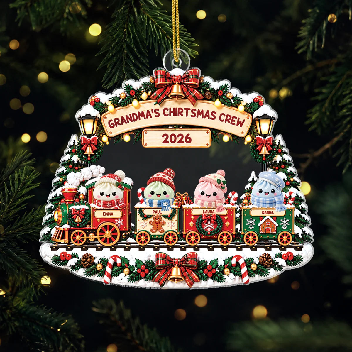 Grandma's Christmas Crew Personalized Acrylic Ornament - Custom Family Keepsake Gift