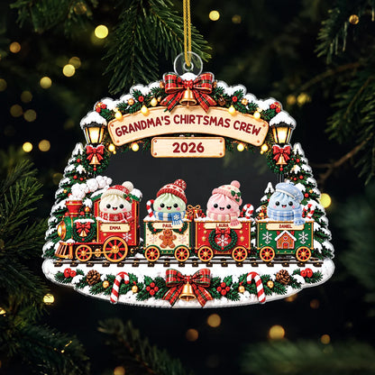 Grandma's Christmas Crew Personalized Acrylic Ornament - Custom Family Keepsake Gift