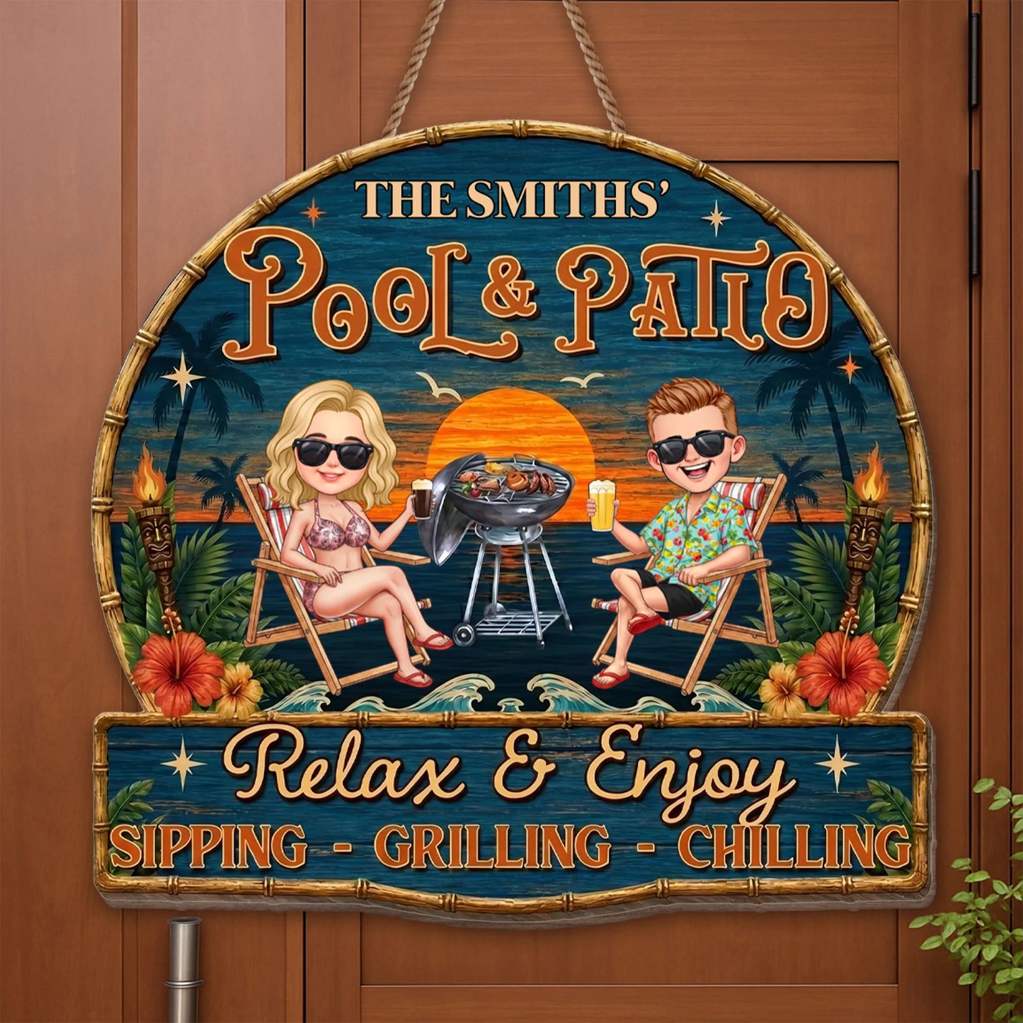 Wood Sign material and size view - Custom Pool And Patio Wood Sign