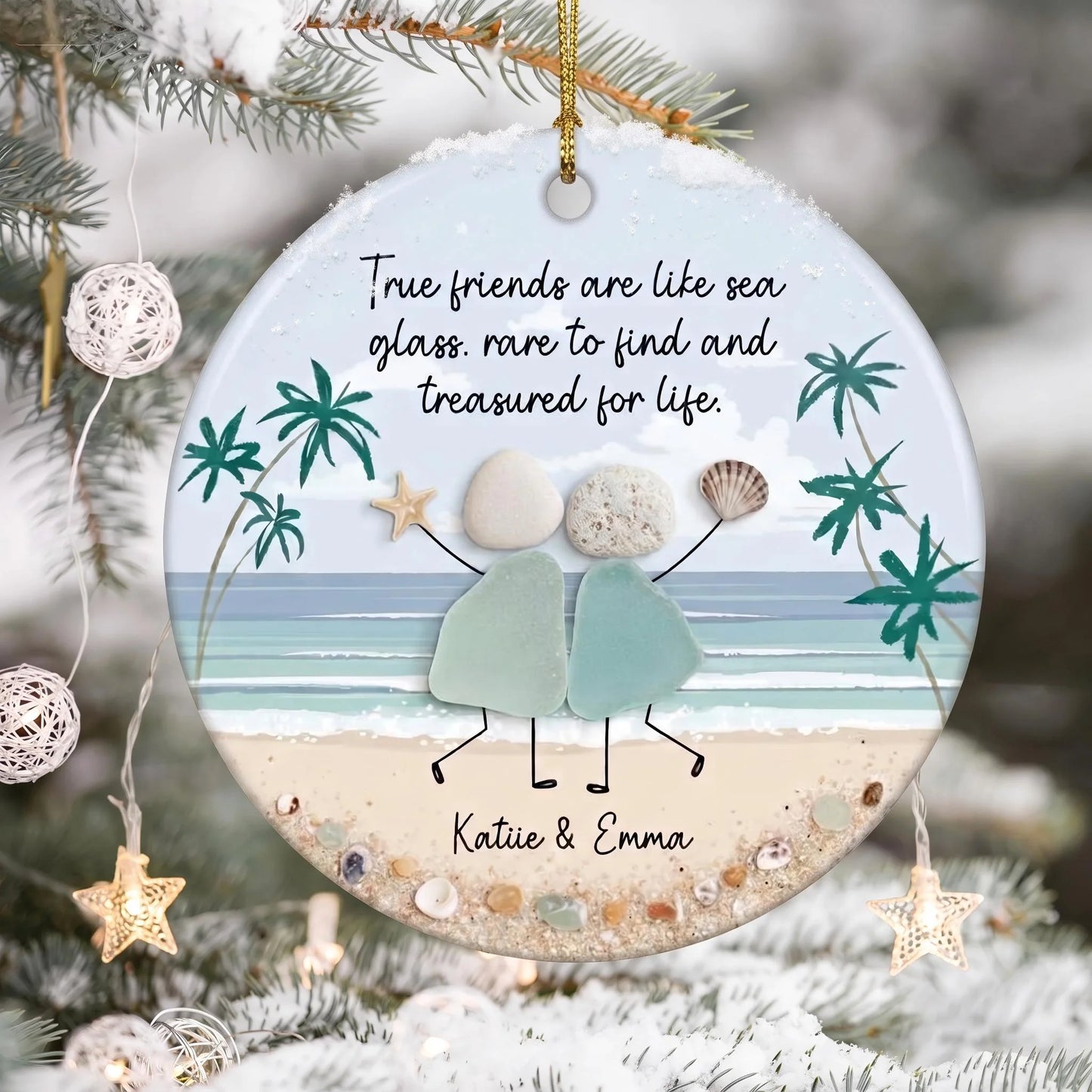 Personalized Sea Glass Friendship Ornament personalization view for Best Friends