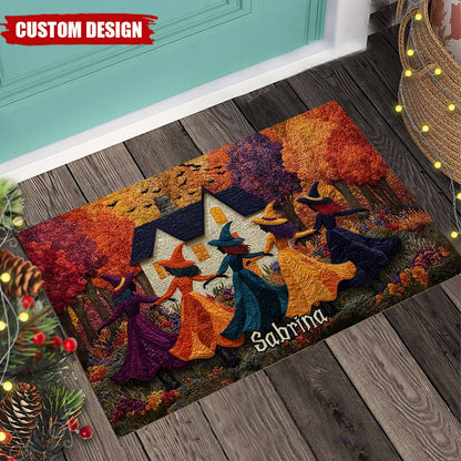 Dancing Witches Personalized Doormat - Custom Fall & Halloween Front Porch Welcome Mat