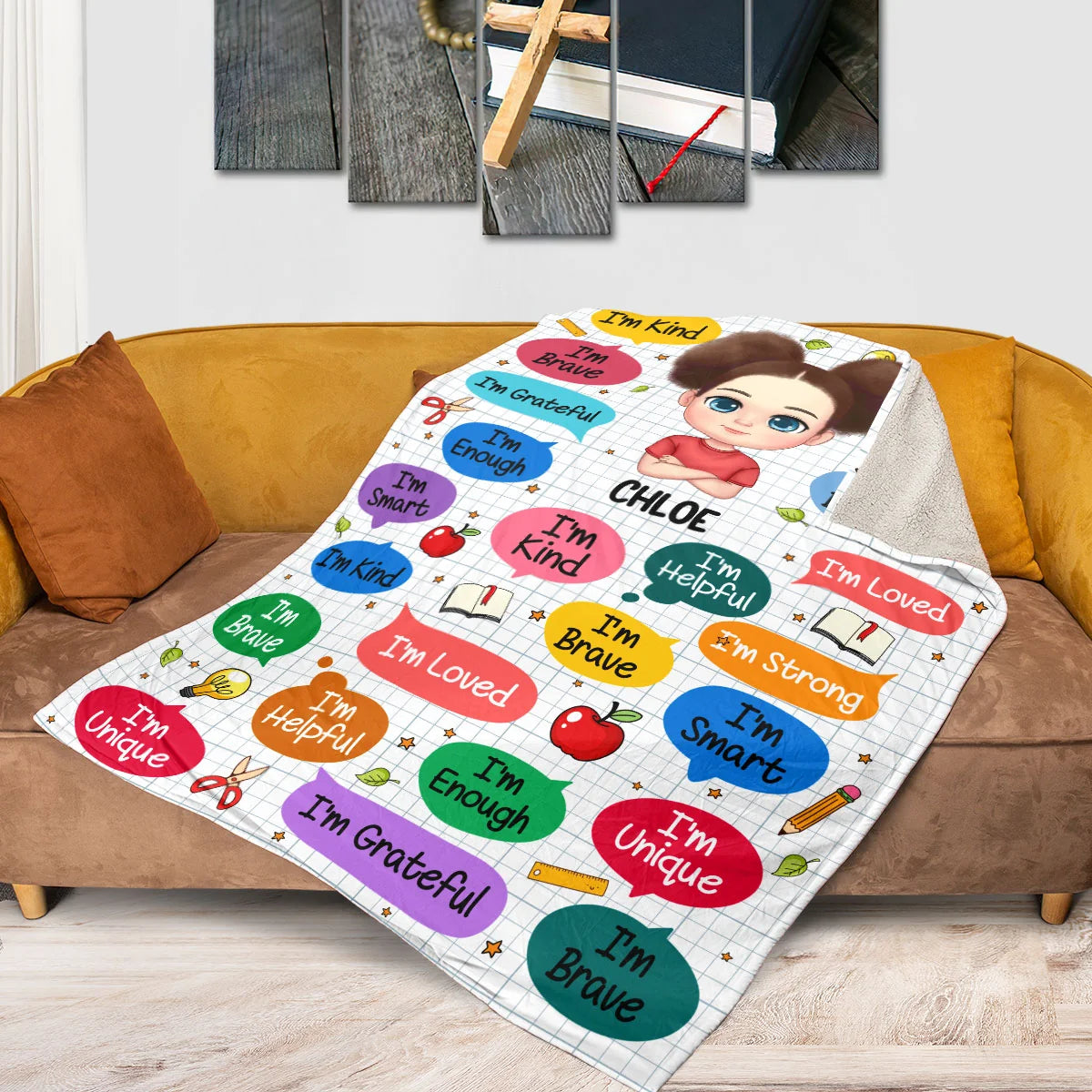 I'm Kind I'm Brave Personalized Blanket - Custom Affirmation Gift for Kids