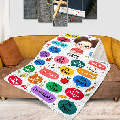 I'm Kind I'm Brave Personalized Blanket - Custom Affirmation Gift for Kids