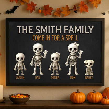 "Come In For A Spell" Personalized Skeleton Family Canvas / Poster - Custom Halloween Wall Art