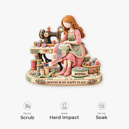 "Sewing Is My Happy Place" Personalized Sewing Ornament - Custom Craft Keepsake for Mom & Quilting Lovers