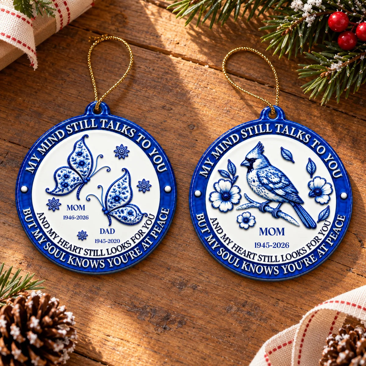 My Mind Still Talks To You Memorial Ornament - Personalized Remembrance Keepsake Gift in Loving Memory of Mom & Dad