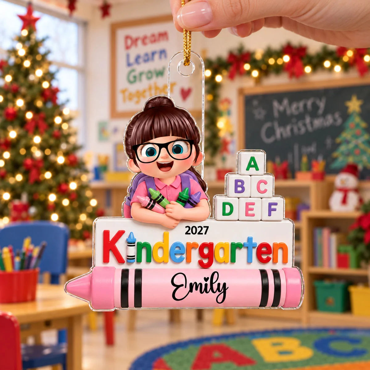 Personalized First Day of Kindergarten Acrylic Ornament - Custom Back to School Keepsake Gift for Kids