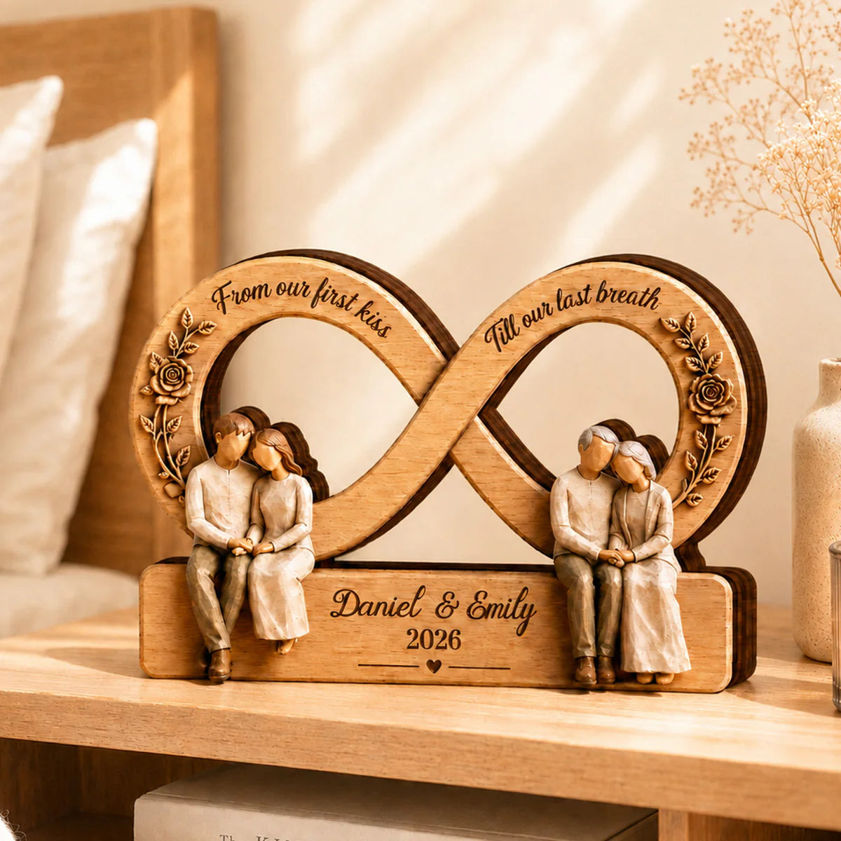 Custom Infinity Couple Wooden Plaque personalization view for Wife