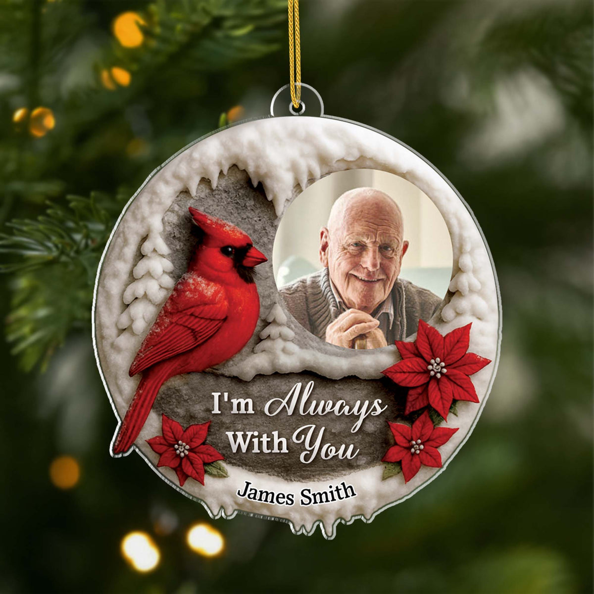 "I'm Always With You" Personalized Memorial Christmas Ornament with Photo - Custom Acrylic Cardinal Remembrance Gift