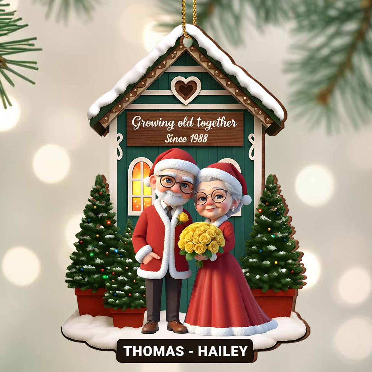 Growing Old Together, Elderly Couple Christmas Ornament