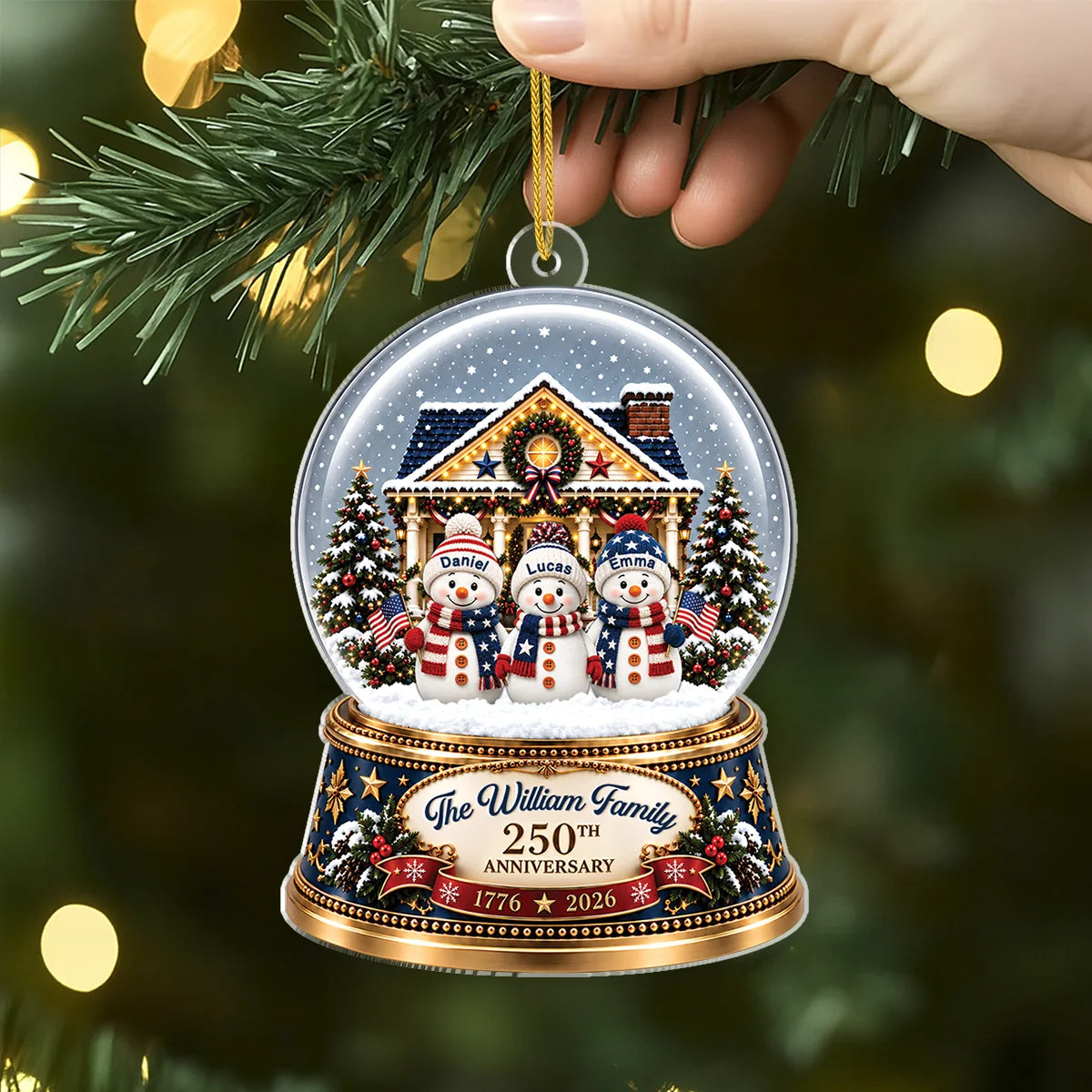 USA 250th Anniversary Ornament – Personalized Snowman Family Acrylic Decor for Christmas