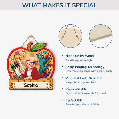 Wood Sign material and size view - Personalized Teacher Apple Wood Sign