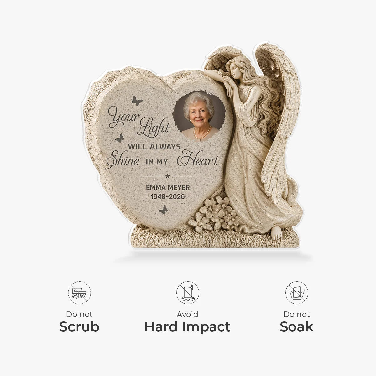 Your Light Will Always Shine In My Heart - Personalized Angel Acrylic Memorial Plaque