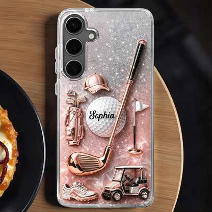 Swinging Into Greatness Golf Ball Club And Rose Gold Glitter