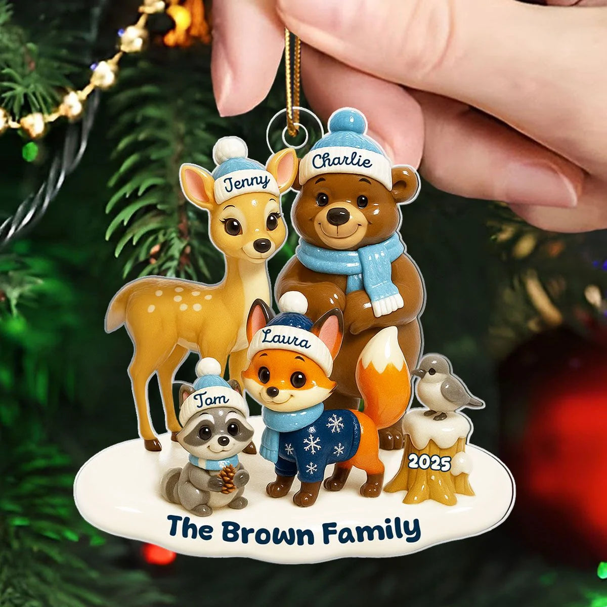 Woodland Animal Family Personalized Acrylic Ornament - Custom Christmas Keepsake for Mom & Dad