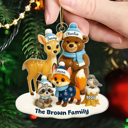 Woodland Animal Family Personalized Acrylic Ornament - Custom Christmas Keepsake for Mom & Dad
