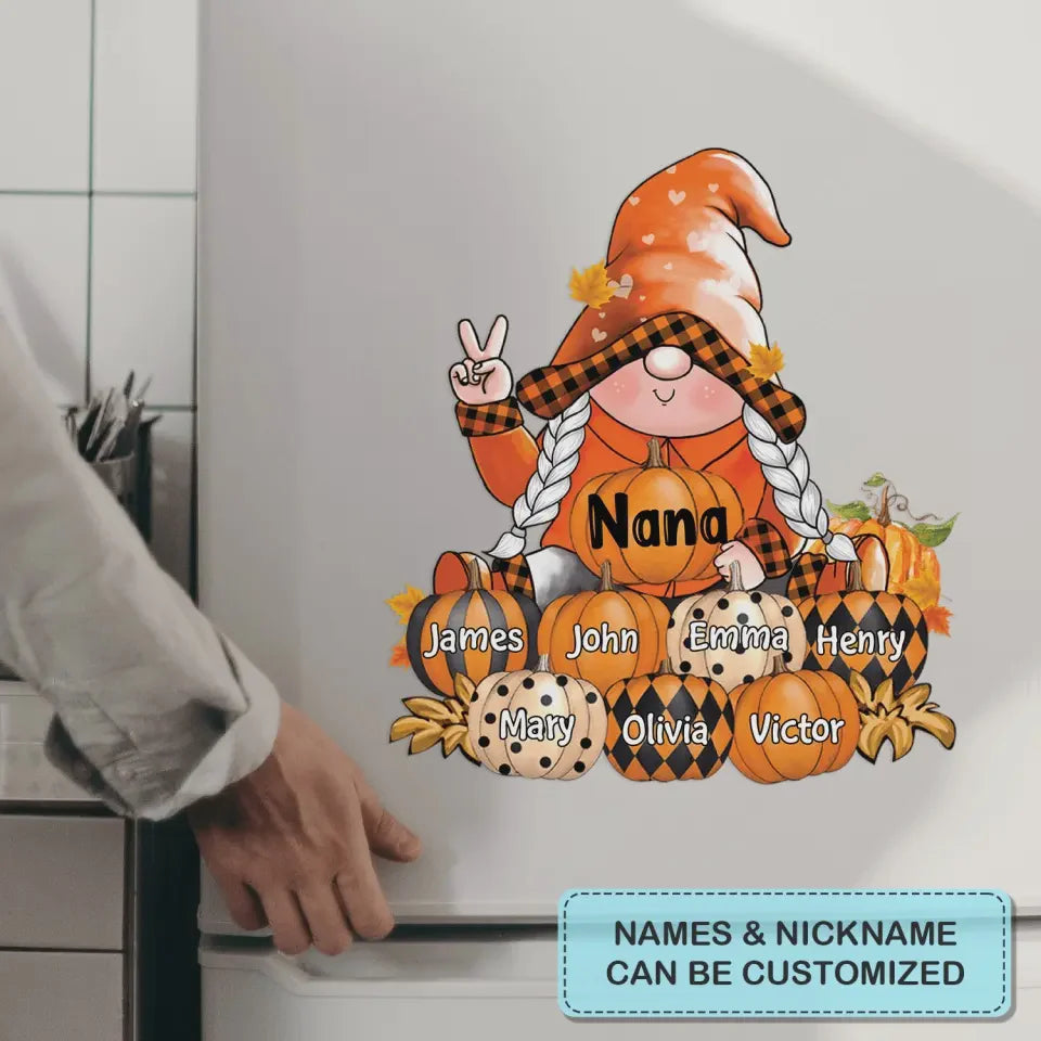 Nana's Pumpkins Personalized Fall Decal - Custom Grandkids Gnome Sticker for Grandma