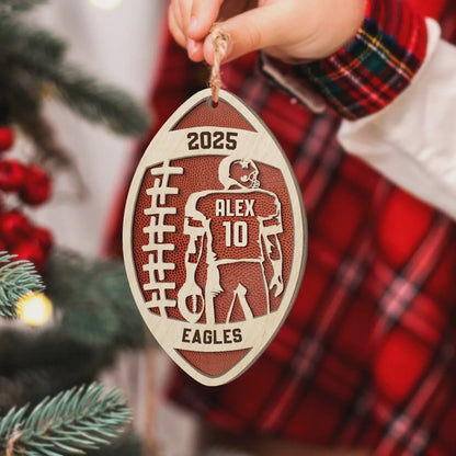 Custom Football Player Name & Number Wood Ornament - Personalized Gift for Youth Athletes & Fans