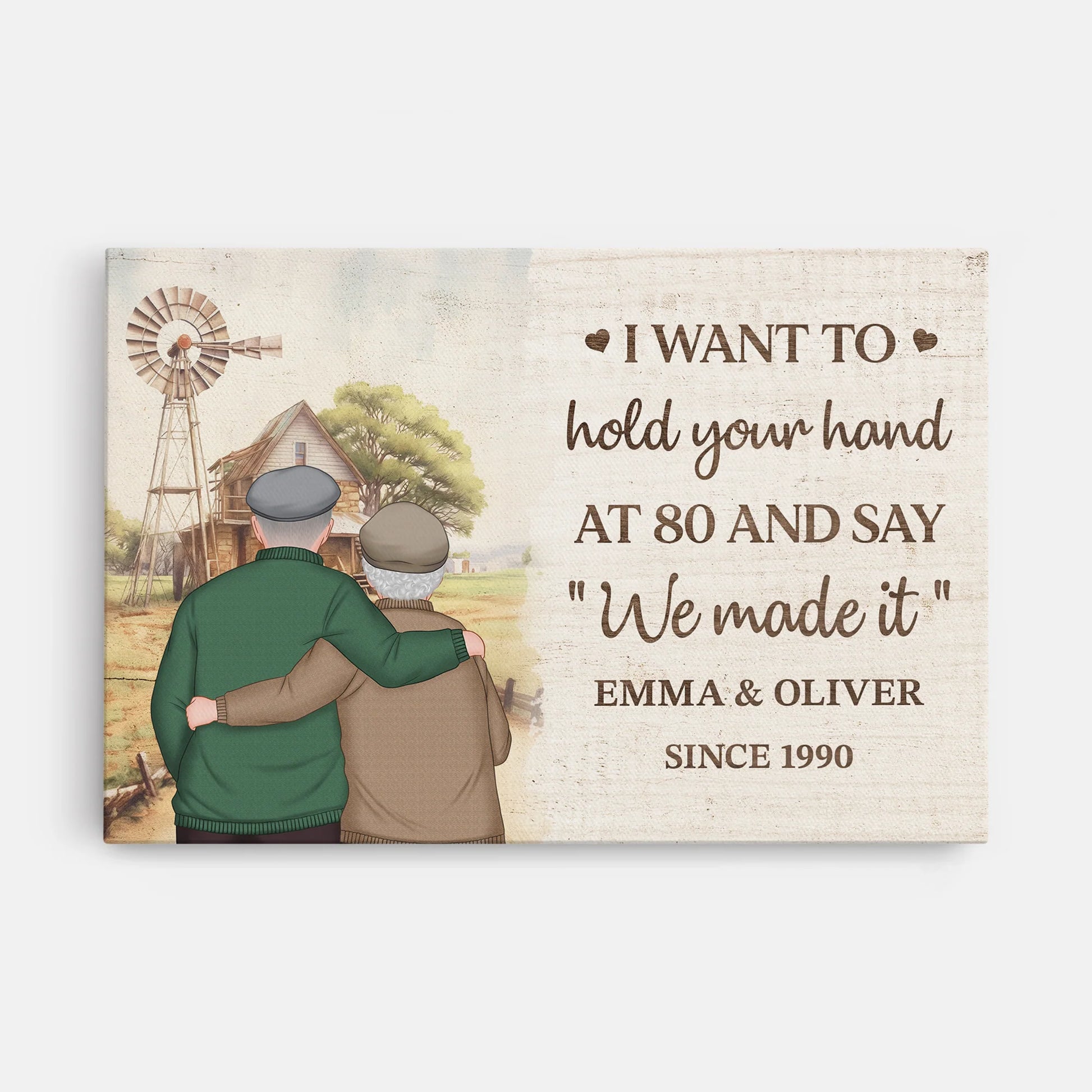 "Hold Your Hand at 80" Personalized Couple Canvas / Poster - Custom Anniversary Wall Art Gift