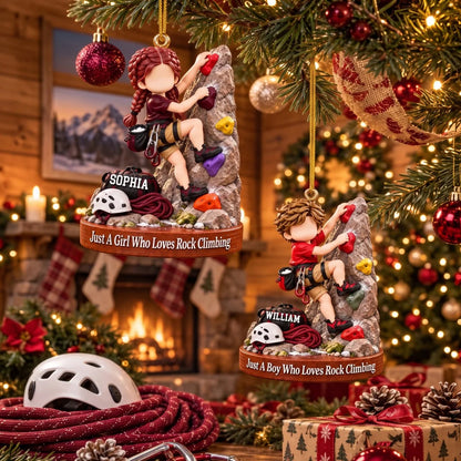 Just A Boy Girl Rock Climbing Personalized Ornament - Custom Climber Gift for Kids