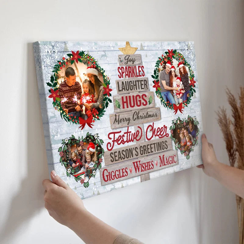 Merry Christmas Festive Cheer Personalized Photo Canvas / Poster - Custom Holiday Wall Art Gift for Family