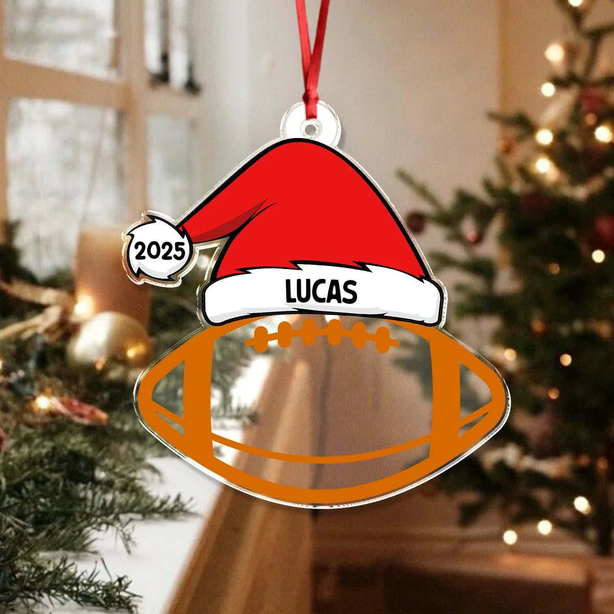 Custom Sports Santa Hat Acrylic Ornament - Personalized Baseball & Volleyball Christmas Keepsake Gift